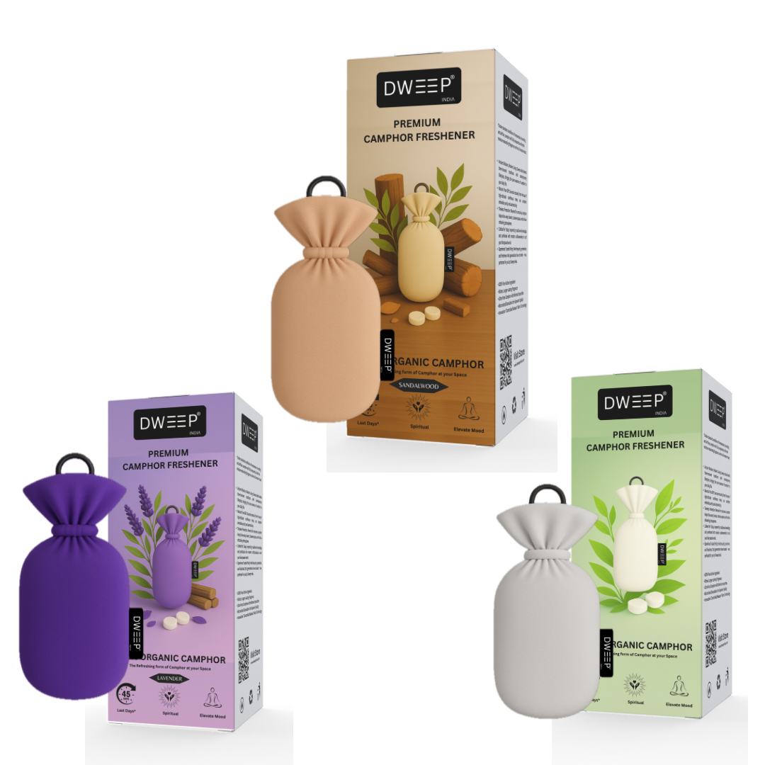 Dweep India Premium Camphor Freshener (Pack of 3)- Original, Lavender & Sandalwood