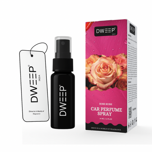 Dweep India Ultra Series Car Perfume Spray, Anti-Odor Technology, Long-Lasting Scent-Rose Rush