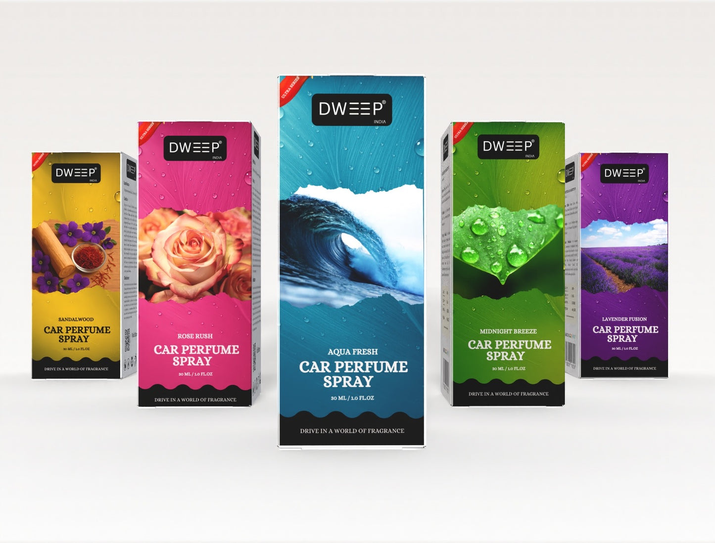 Dweep India Ultra Series Car Perfume Spray, Anti-Odor Technology, Long-Lasting Scent-Sandalwood