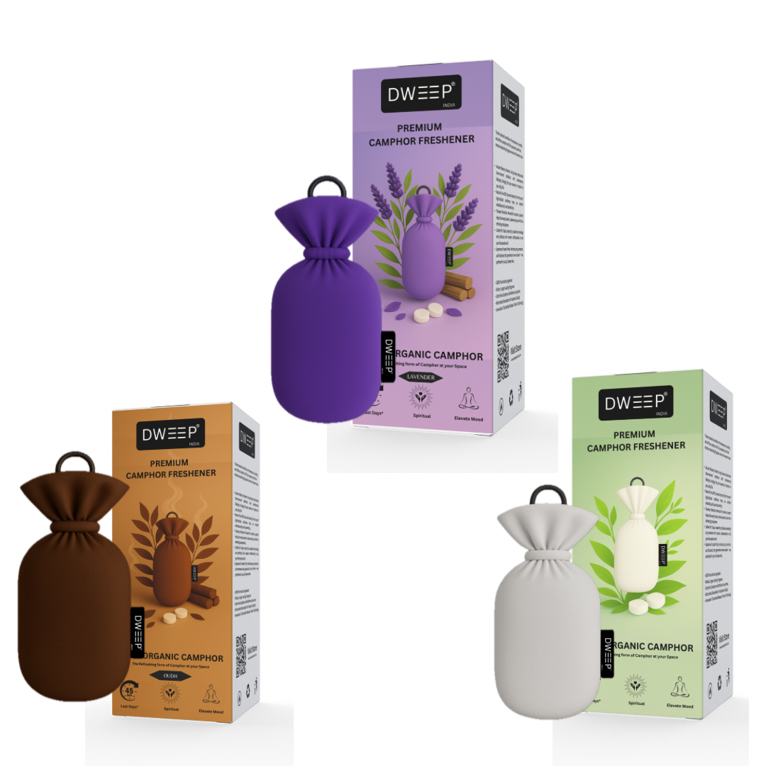 Dweep India Premium Camphor Freshener (Pack of 3)- Original, Lavender & Oudh CD