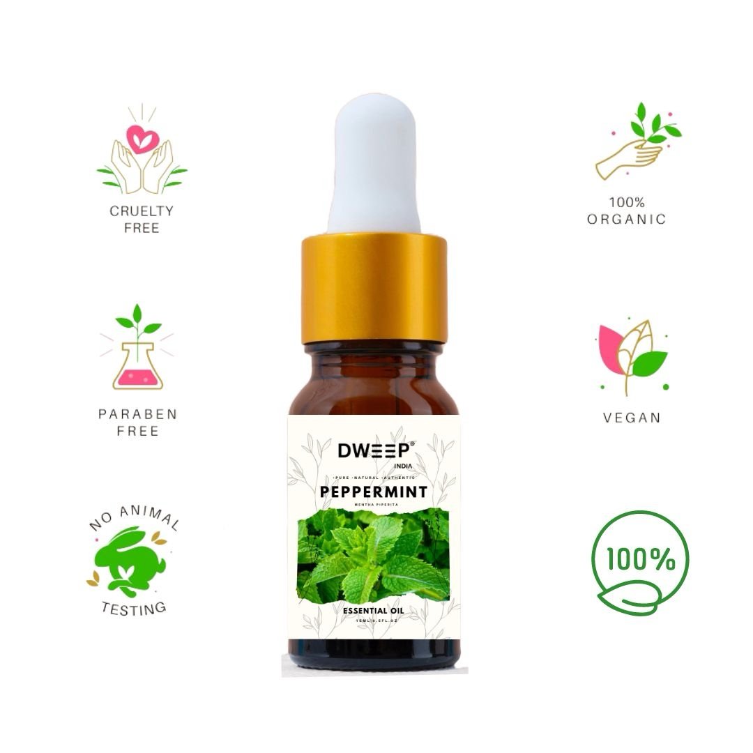 Dweep India Peppermint Essential Oil for Skin & Hair Growth, Hair Fall Control, Scalp |100% Pure & Natural Therapeutic Grade, Undiluted, | Mentha Piperita |15ml