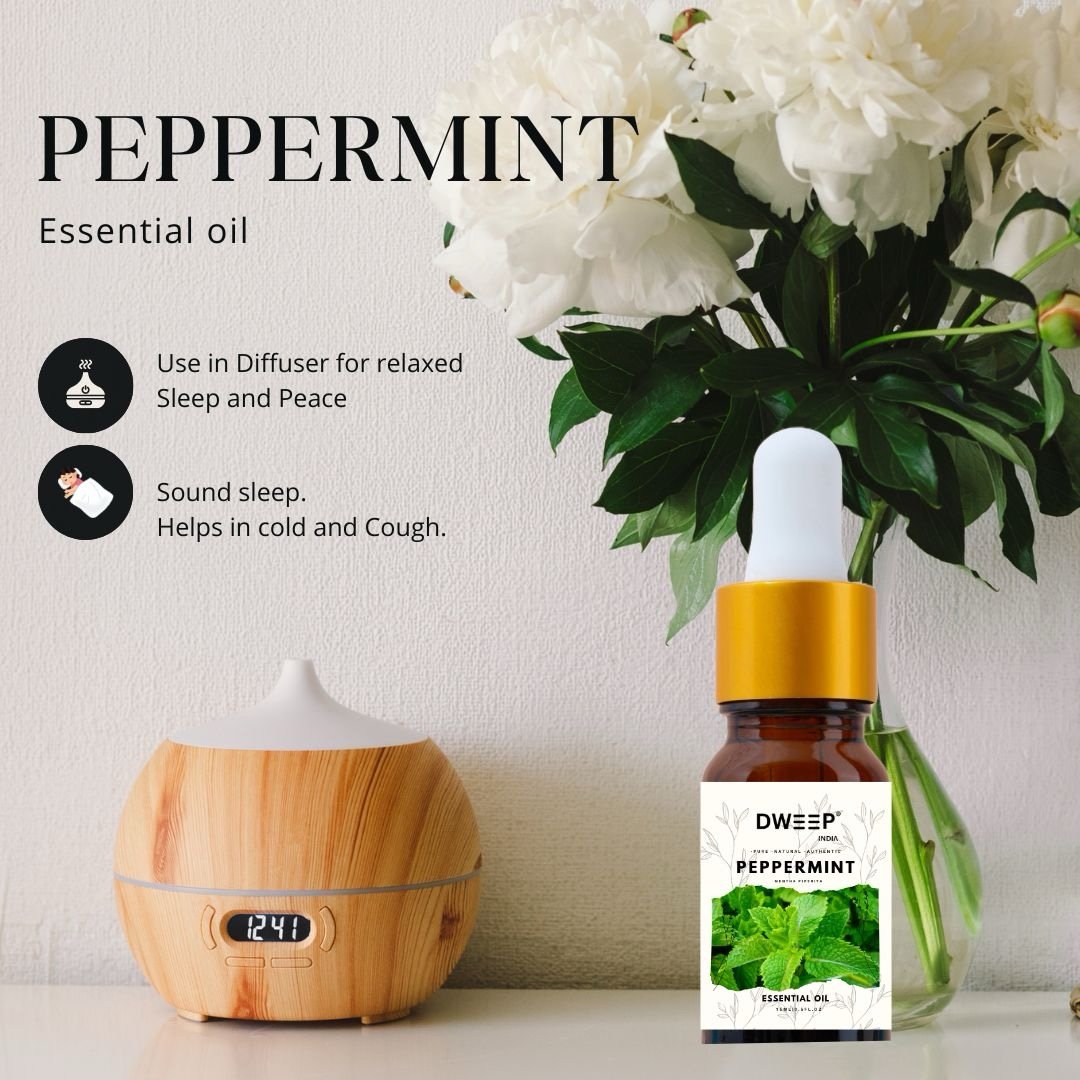 Dweep India Peppermint Essential Oil for Skin & Hair Growth, Hair Fall Control, Scalp |100% Pure & Natural Therapeutic Grade, Undiluted, | Mentha Piperita |15ml