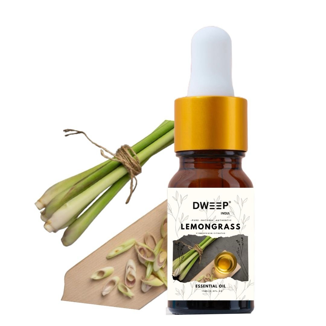 Dweep India Lemongrass Essential Oil for Skin - 100% Pure Natural Essential Oils Lemongrass Oil for Diffuser, Skin Cleansing & Nourishing Lemongrass Essential Oil for Hair & DIY - 15ML