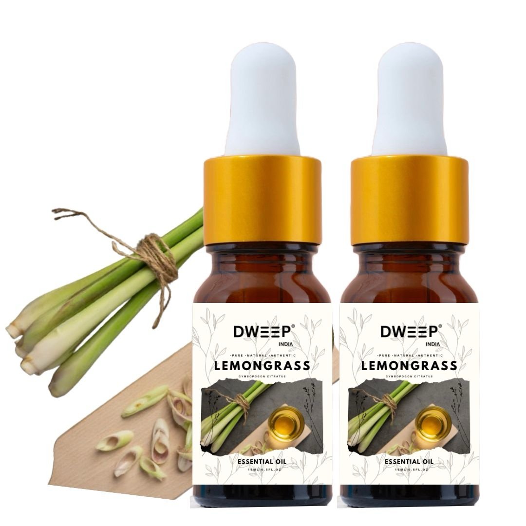 Dweep India Lemongrass Essential Oil for Skin - 100% Pure Natural Essential Oils Lemongrass Oil for Diffuser, Skin Cleansing & Nourishing Lemongrass Essential Oil for Hair & DIY - 15ml x 2 (30ml)