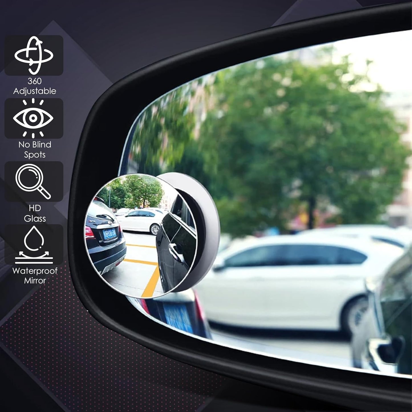 360° Rotatable Car Blind Spot Mirrors - Wide Angle Convex, 2 Pack