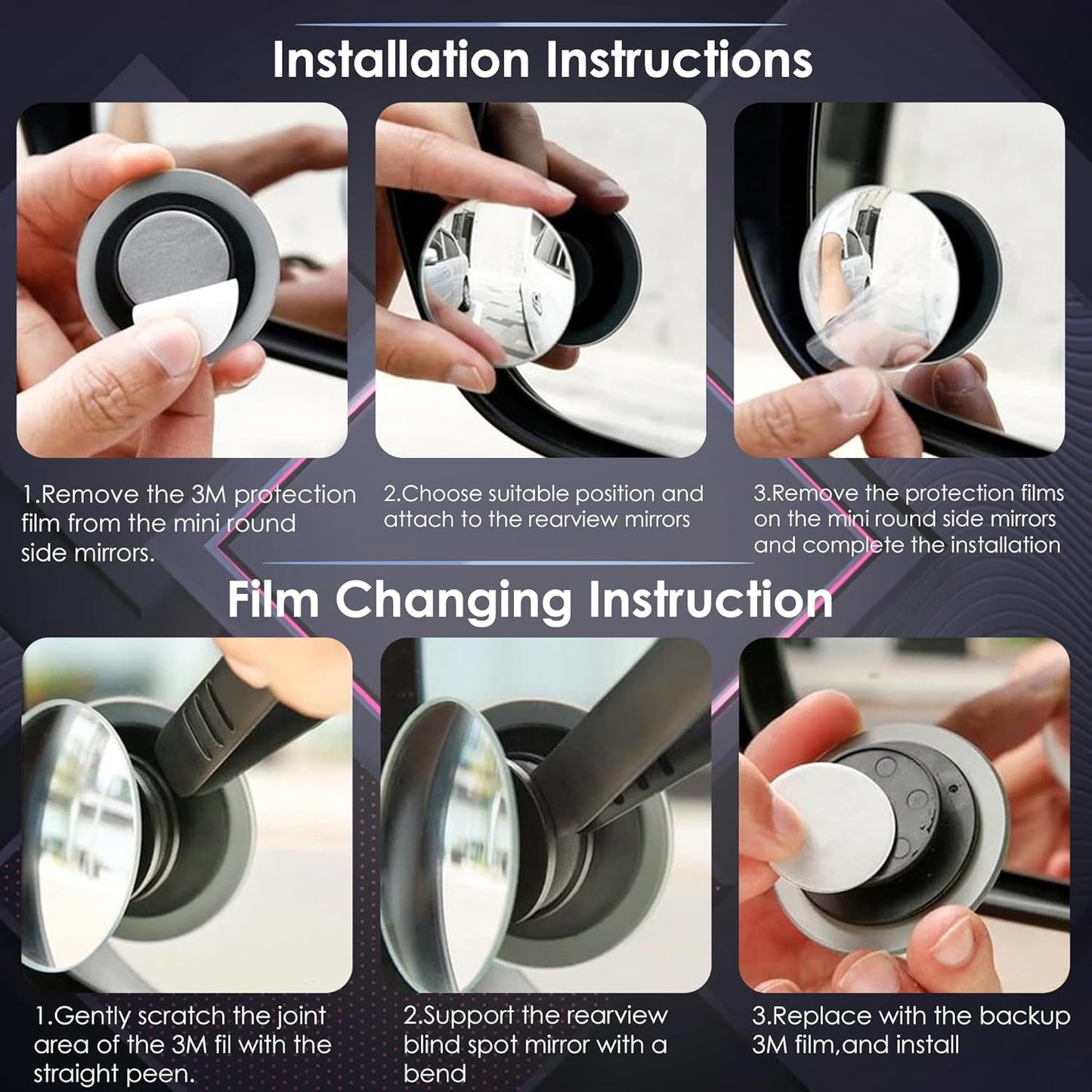 360° Rotatable Car Blind Spot Mirrors - Wide Angle Convex, 2 Pack