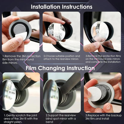 360° Rotatable Car Blind Spot Mirrors - Wide Angle Convex, 2 Pack