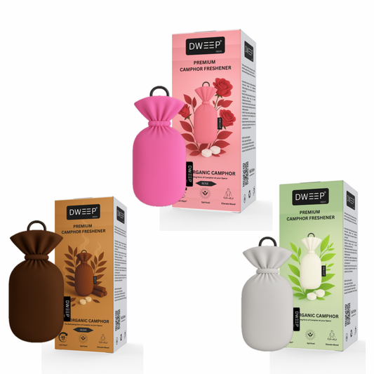 Dweep India Premium Camphor Freshener (Pack of 3)- Original, Rose & Oudh