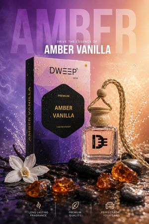 Dweep India Premium Series Car Perfume- Amber Vanilla | 0% Alcohol | Long-Lasting | Aroma Essential Oils in Glass Bottle with Wooden Diffuser Lid