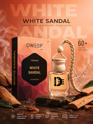 Dweep India Premium Series Car Perfume- White Sandal | 0% Alcohol | Long-Lasting | Aroma Essential Oils in Glass Bottle with Wooden Diffuser Lid
