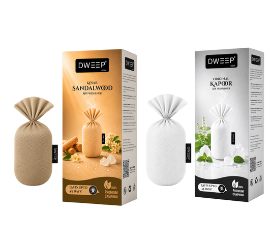 Dweep India Premium Camphor Freshener (Pack of 2) - Original & Sandalwood