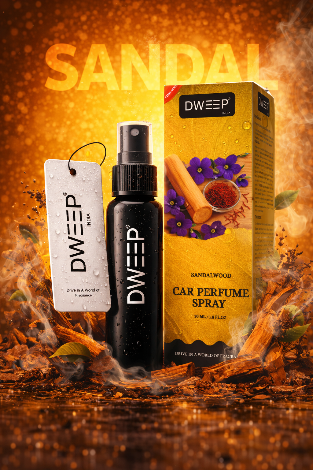 Dweep India Ultra Series Car Perfume Spray, Anti-Odor Technology, Long-Lasting Scent-Sandalwood