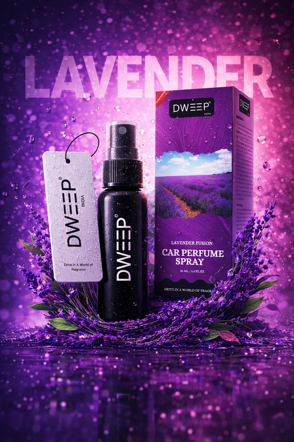Dweep India Ultra Series Car Perfume Spray, Anti-Odor Technology, Long-Lasting Scent-Lavender Fusion