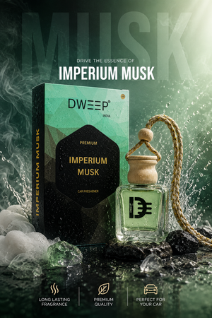 Dweep India Premium Series Car Perfume- Imperium Musk | 0% Alcohol | Long-Lasting | Aroma Essential Oils in Glass Bottle with Wooden Diffuser Lid