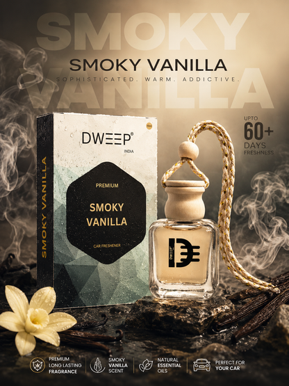 Dweep India Premium Series Car Perfume- Smoky Vanilla | 0% Alcohol | Long-Lasting | Aroma Essential Oils in Glass Bottle with Wooden Diffuser Lid
