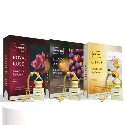 Dweep India Citrus, Black Amber & Royal Rose Car Perfume Pod