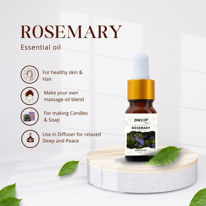 Dweep India Rosemary Essential Oil, 100% Pure, Natural & Undiluted for Hair Growth & Moisturising Skin (15 ml)