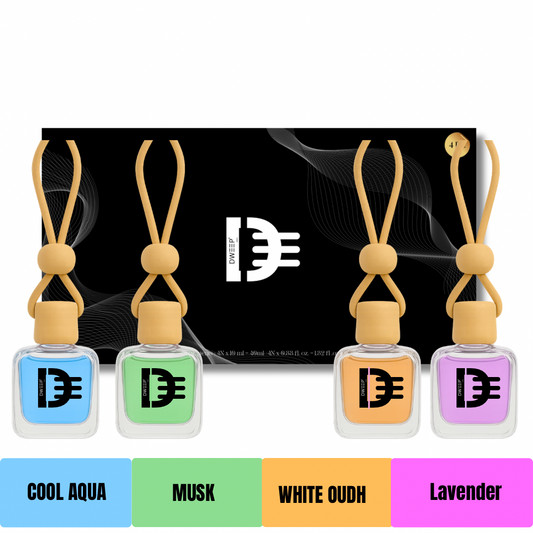 Dweep India Alpha Series Car Perfume OUDH-LAVENDER-COOL-MUSK (Pack of 4 )
