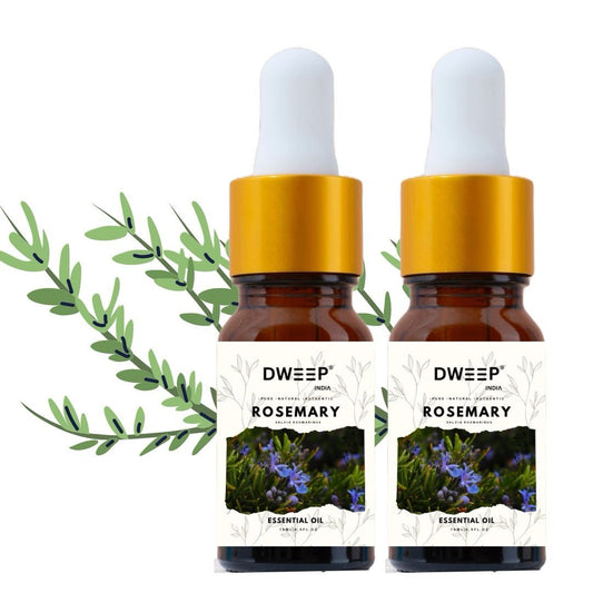 Dweep India Rosemary Essential Oil, 100% Pure, Natural &amp; Undiluted for Hair Growth &amp; Moisturising Skin 15 ml x 2 (30ml)