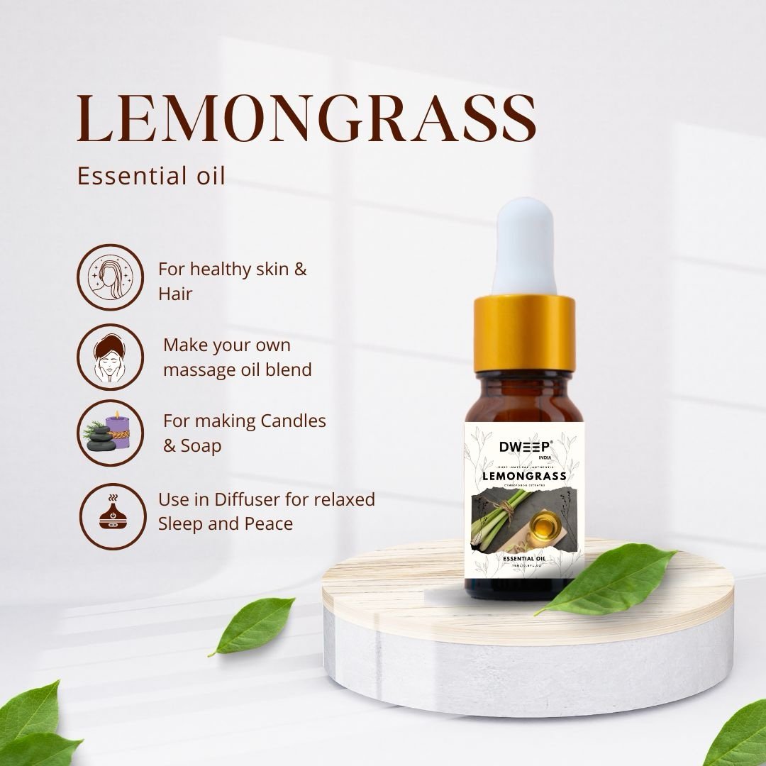 Dweep India Rosemary & Lemongrass Essential Oil for Diffuser, Skin &amp; Hair - 100% Pure for Relaxation &amp; Nourishment &amp; DIY - 15ml x2 (30ml)