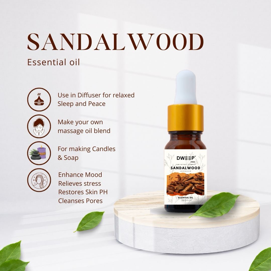 Dweep India Sandalwood Oil for Aroma Therapy, Stress Relief &amp; Skin care 15ml x 2 (30ml)