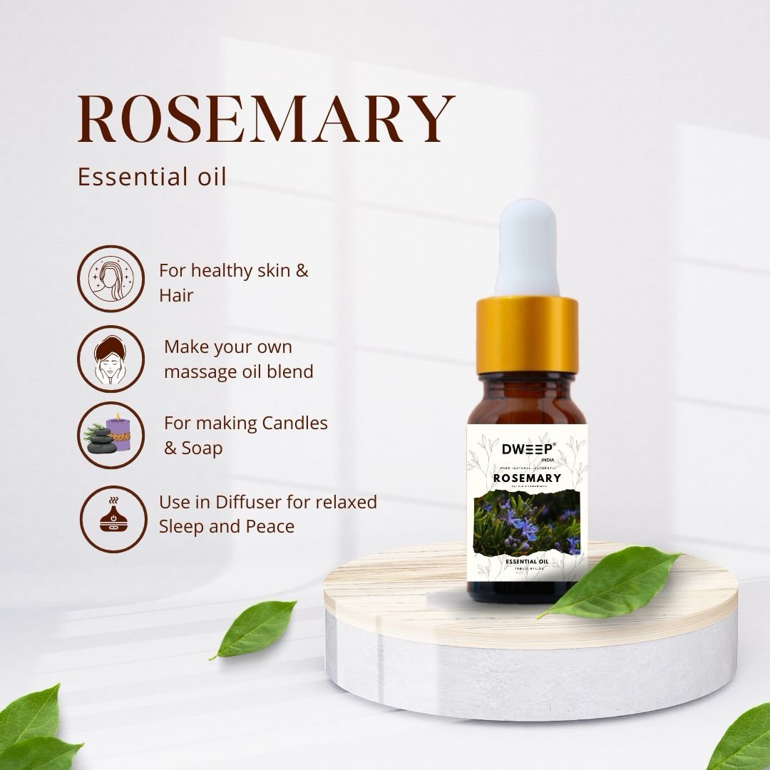 Dweep India Rosemary & Lemongrass Essential Oil for Diffuser, Skin &amp; Hair - 100% Pure for Relaxation &amp; Nourishment &amp; DIY - 15ml x2 (30ml)