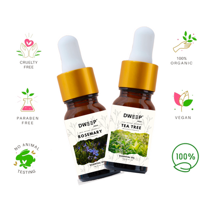 Dweep India Rosemary & Tea tree Essential Oil, 100% Pure, Natural &amp; Undiluted for Hair Growth &amp; Moisturising Skin 15 ml x 2 (30ml)