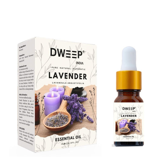 Dweep India Lavender Essential Oil for Diffuser, Skin &amp; Hair - 100% Pure Lavender Oil for Relaxation &amp; Nourishment &amp; DIY - 15ML