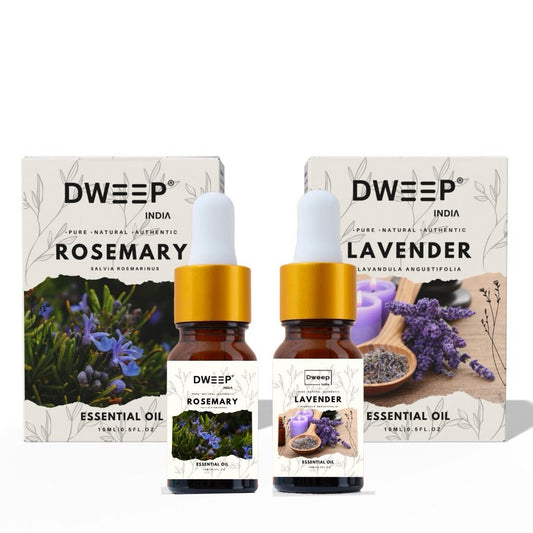 Dweep India Rosemary & Lavender Essential Oil for Diffuser, Skin &amp; Hair - 100% Pure for Relaxation &amp; Nourishment &amp; DIY - 15ml x2 (30ml)