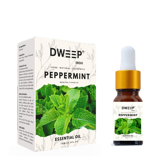 Dweep India Peppermint Essential Oil for Skin & Hair Growth, Hair Fall Control, Scalp |100% Pure &amp; Natural Therapeutic Grade, Undiluted, | Mentha Piperita |15ml