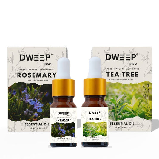 Dweep India Rosemary & Tea tree Essential Oil, 100% Pure, Natural &amp; Undiluted for Hair Growth &amp; Moisturising Skin 15 ml x 2 (30ml)