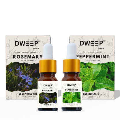 Dweep India Rosemary & Peppermint Essential Oil, 100% Pure, Natural &amp; Undiluted for Hair Growth &amp; Moisturising Skin 15 ml x 2 (30ml)