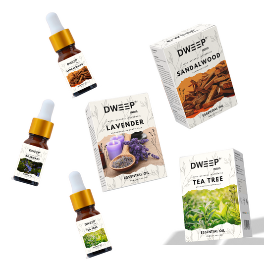 Dweep India Lavender, Sandalwood & Tea tree Essential Oil, 100% Pure, Natural &amp; Undiluted for Hair Growth &amp; Moisturising Skin 15 ml x 3 (45ml)